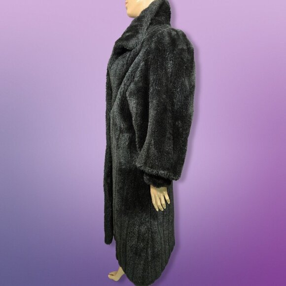 Vintage 80s Black Full Length Faux Fur Coat Size M Jacket Glam Mob Wife - Picture 5 of 11